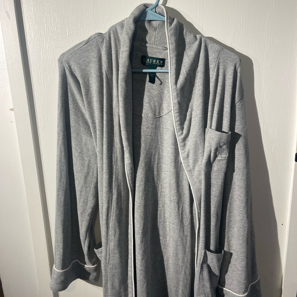Lauren Ralph Lauren Essentials Gray Cotton Sash Robe Size Large